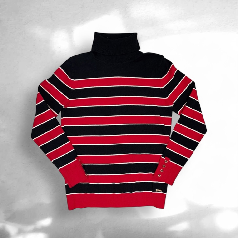Classic Vintage Y2K Tommy Hilfiger Women’s Striped Turtleneck Sweater Medium
